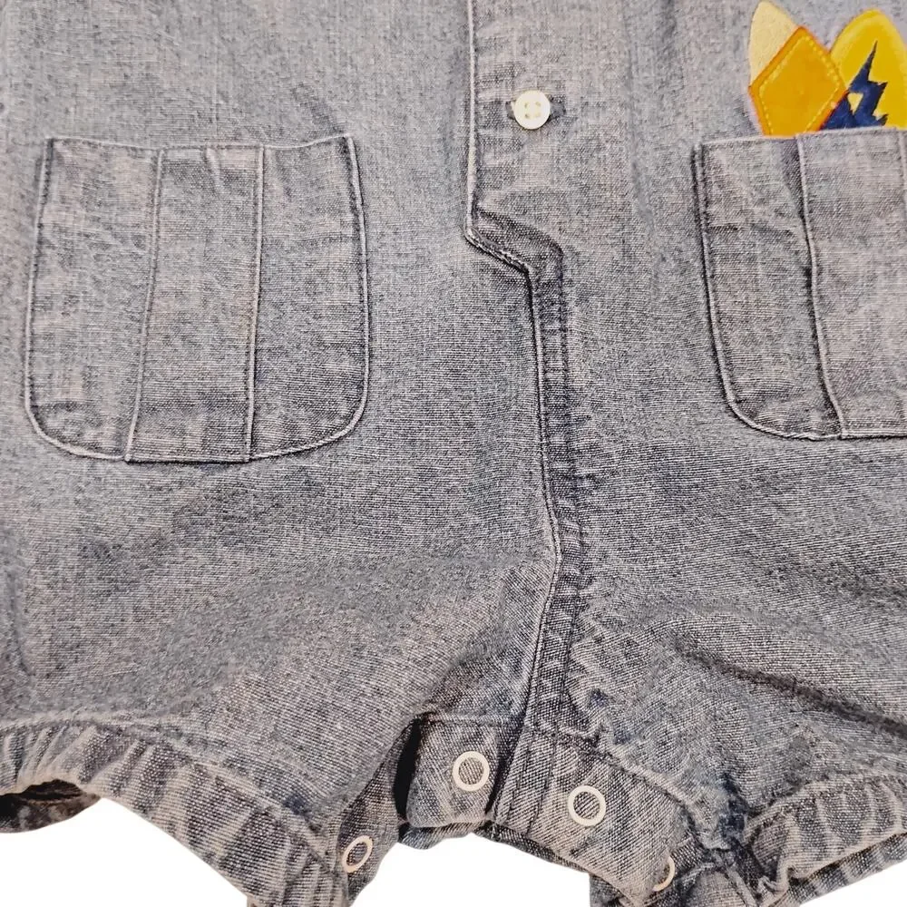 Vtg Baby Toddler 6-12 Months Old Navy Blue Jean Surfer Embroidered Romper 2005
